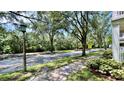 View of a quiet street lined with mature trees and sidewalks featuring a school crossing sign at 921 Begonia Rd # 302, Celebration, FL 34747