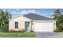 Inviting single-story home with a two-car garage and well-manicured lawn complemented by lush tropical foliage at 30330 Emerald Forest Dr, Mount Dora, FL 32757