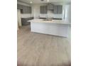 Kitchen featuring an island with light countertops, modern grey cabinets, and stainless steel sink at 1908 Diamond Head Cir, Lake Hamilton, FL 33851
