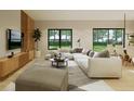 Bright living room featuring an oversized couch, large windows with a view, and hardwood floors at 6168 Sw 154Th St, Ocala, FL 34473