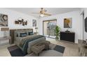 Bright main bedroom featuring a ceiling fan, balcony access, and tasteful decor for a relaxing atmosphere at 135 Heron Bay Cir, Lake Mary, FL 32746