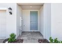 Inviting front entrance showcasing a blue door, decorative lighting, and a paved walkway leading to a modern home at 16391 Bird Of Paradise Ave, Clermont, FL 34714