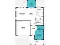 First floor plan featuring an open layout with living, dining, kitchen, one bedroom, and garage at 13271 Pergola Ave, Orlando, FL 32832