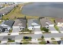 Aerial view of homes with a lake view and well-maintained lawns, showcasing community living at 2926 Wordsmith Rd, Kissimmee, FL 34746
