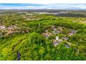 Serene aerial view of home surrounded by lush greenery and lakes, with a pin marking the property location at 3011 Temple Trl, Winter Park, FL 32789