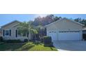 Well-maintained single-story home featuring a manicured lawn, palm trees, and an attached two-car garage at 3700 Plantation Blvd, Leesburg, FL 34748