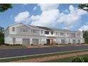 New townhome showcases a blend of stone and siding, enhanced by private garages and inviting entryways at 4283 Campsite Loop, Orlando, FL 32824