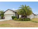 Charming single-story home with a two-car garage, manicured lawn, and a welcoming front entrance at 17500 Butterfly Pea Ct, Clermont, FL 34714