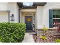 A welcoming entryway featuring a wreath on the front door and decorative plants at 17500 Butterfly Pea Ct, Clermont, FL 34714