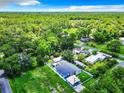 Expansive aerial view of a charming property surrounded by lush greenery and a pristine white fence at 5050 Howison Rd, Kissimmee, FL 34746