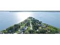 Scenic aerial view of a peninsula with waterfront homes surrounded by a tranquil lake at 7046 Treasure Island Rd, Leesburg, FL 34788