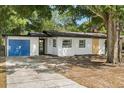 Single-story home featuring a blue garage door, black trim, and fresh landscaping, creating a modern aesthetic at 2014 10Th Nw St, Winter Haven, FL 33881