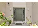 Inviting front entrance with a green door, sidelights, and potted plants at 2658 Palmetto Ridge Cir, Apopka, FL 32712