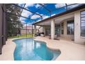 Private screened-in pool area with inviting blue water, covered patio, and lush backyard at 27127 Stoney Brook Dr, Leesburg, FL 34748