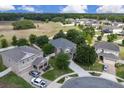 Expansive aerial view of a residential neighborhood, showcasing the layout of homes, green spaces, and surrounding landscape at 23520 San Sebastian Ct, Sorrento, FL 32776