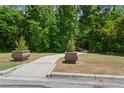 Cement walkway with two decorative potted trees alongside a lush, green lawn at 754 Centervale Dr, Kissimmee, FL 34747