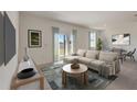 Bright and airy living room featuring modern furniture, a large window, and sliding glass doors at 894 Pebble Crest Ln, Eagle Lake, FL 33839