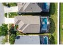 An aerial view of a home with a screened-in pool and well-maintained lawn at 1175 Seasons Blvd, Kissimmee, FL 34746