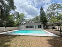 Backyard showcasing the pool, surrounding patio, sunroom with windows, and covered area at 1329 Se 36Th Ave, Ocala, FL 34471