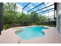 Inviting pool and spa in a screened-in enclosure, surrounded by lush greenery at 16500 Cedar Run Dr, Orlando, FL 32828