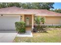 Close up exterior showcasing the front entrance with a well maintained yard and driveway at 618 Meadow Park Dr, Minneola, FL 34715