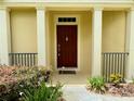 Covered front entry with columns and decorative door at 30732 Lipizzan Ter, Mount Dora, FL 32757