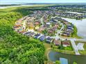 An aerial view showcases a beautiful community with lush greenery and serene water features at 2926 Boating Blvd, Kissimmee, FL 34746