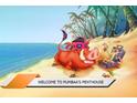 Pumbaa's Penthouse welcome image with cartoon characters on a sunny beach at 8101 Resort Village Dr # 31501, Orlando, FL 32821
