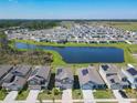 Aerial view of the homes overlooking the pond in a planned community at 942 Jackson Ave, Davenport, FL 33837