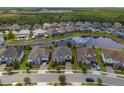 Stunning aerial view of a neighborhood with pond views, lush greenery and cul-de-sac streets at 10742 Belle Maisons Dr, Orlando, FL 32832