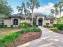 Inviting front exterior showcasing lush landscaping and mature palm trees on a sunny day at 502 Canopy Ln, Lady Lake, FL 32159