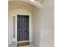 Close up of a modern front door with sidelight and arched entry at 6201 Goethe St # 103, Orlando, FL 32835
