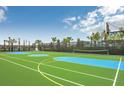 Multi-sport basketball court with professional-grade surface, hoops, and palm tree landscaping at 2030 Majorca Dr, Kissimmee, FL 34747