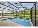 Enclosed backyard pool with spa overlooking serene pond and wooded area with screened enclosure at 2999 Buccaneer Palm Rd, Kissimmee, FL 34747