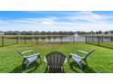 A pleasant backyard, with a well-maintained lawn and a peaceful view of the neighborhood pond and fountain at 3961 Crawley Down Loop, Sanford, FL 32773