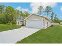 A single-story house features an attached two-car garage and a lengthy driveway set against a backdrop of towering pines at 13881 Sw 80Th Ave, Ocala, FL 34473