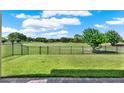 Scenic backyard view from the patio showcasing lush lawn and golf course views beyond the black metal fence at 8150 Prestbury Dr, Orlando, FL 32832