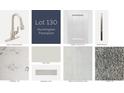 Selection sheet with faucet, cabinets, cabinet hardware, countertop, paint, backsplash, tile, and carpet samples at 5250 Teirgarten St, St Cloud, FL 34771