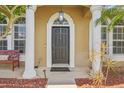 Elegant front door with decorative pillars and manicured landscaping providing curb appeal at 10161 Sandy Marsh Ln, Orlando, FL 32832