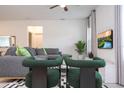 Cozy living room with modern furnishings, neutral colors, and a mounted flat screen television at 2024 Sw 153Rd Loop, Ocala, FL 34473