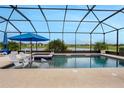 Relaxing screened-in pool area with comfortable seating and a serene view of the lake at 636 San Augusto Dr, Kissimmee, FL 34759