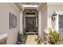 Inviting entryway with a decorative front door and stone accents at 2554 Stargrass Cir, Clermont, FL 34715