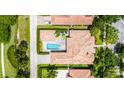Overhead view of backyard oasis with pool, cabana, and lush landscaping providing privacy at 11755 Waterstone Loop Dr, Windermere, FL 34786