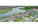 Beautiful aerial view of a well-maintained neighborhood with a scenic pond and modern homes at 392 Citrine Loop, Kissimmee, FL 34758