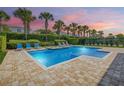 Stunning backyard pool with a jacuzzi, surrounded by lush landscaping and tall palm trees at 7647 Fairfax Dr, Kissimmee, FL 34747