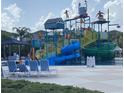 Community water park with slides, splash features, lounge chairs, and shaded areas at 7745 Somersworth Dr, Kissimmee, FL 34747