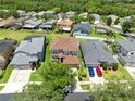 An aerial view of homes with well-maintained lawns in a suburban neighborhood at 14883 Hartford Run Dr, Orlando, FL 32828