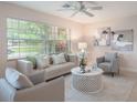 Light-filled living room with calming neutral decor, modern art, and a view of lush outdoor greenery at 3608 Eloise St, Orlando, FL 32806