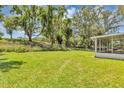 Expansive backyard featuring lush green grass, mature trees, and a secure fence for privacy at 638 Sun Bluff Ln, Apopka, FL 32712