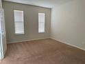 Bright, carpeted bedroom featuring two windows and neutral paint at 8933 Hinsdale Heights Dr, Polk City, FL 33868